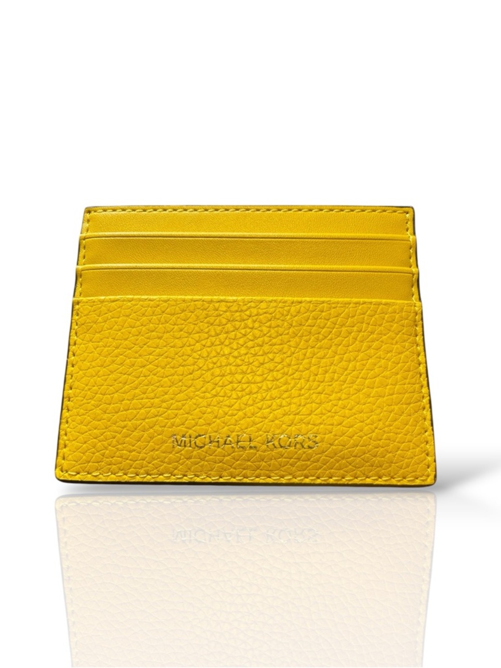 MICHAEL KORS Bright Yellow Pebbled Leather Card Holder